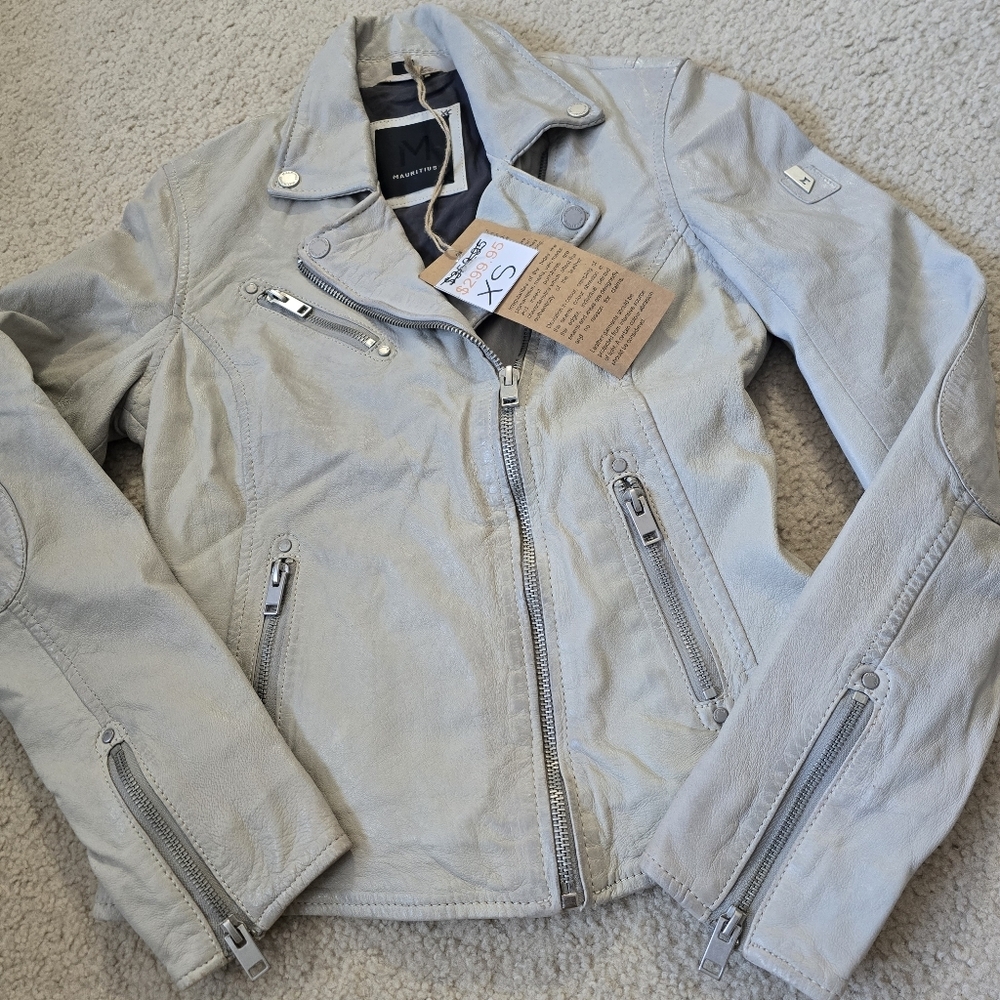 NWT Mauritius 100% Lamb Leather Sofia Leather Moto Jacket Size XS